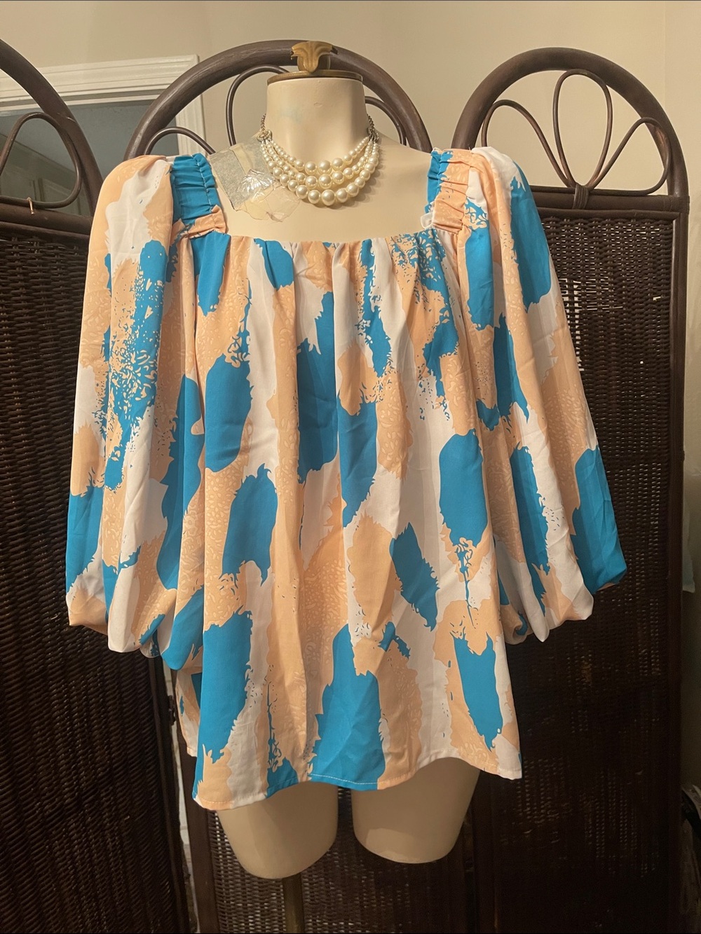 entro Turquoise and Peach Abstract Boho Tunic